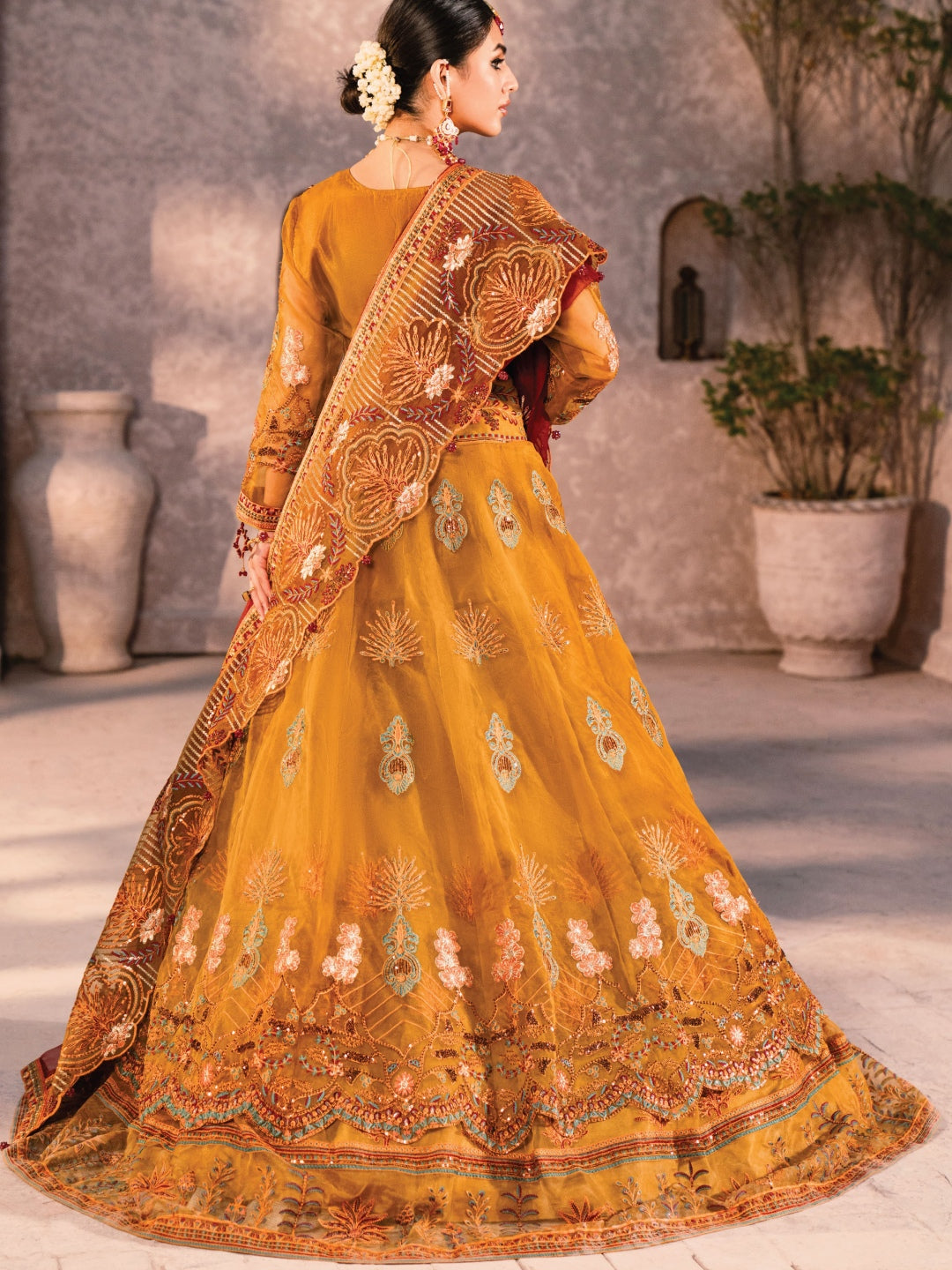 orange designer dress Orange Designer Maxi Dress Embroidered Organza