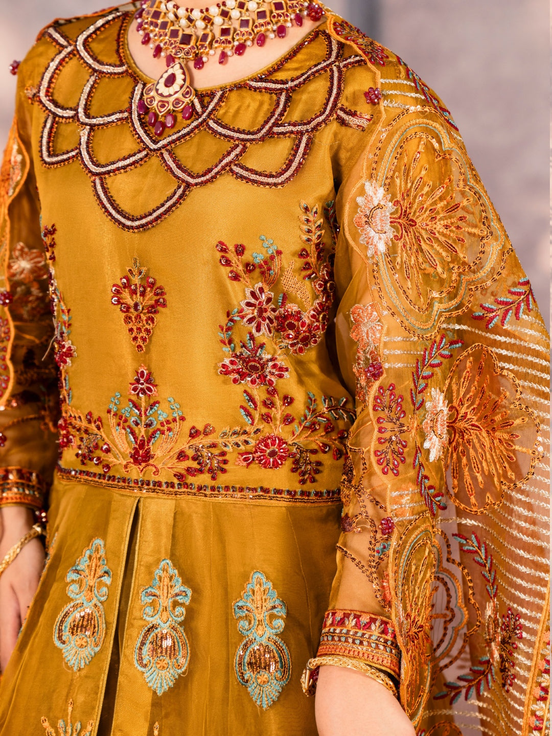 Orange Designer Maxi Dress Embroidered Organza Orange Designer Maxi Dress Embroidered Organza