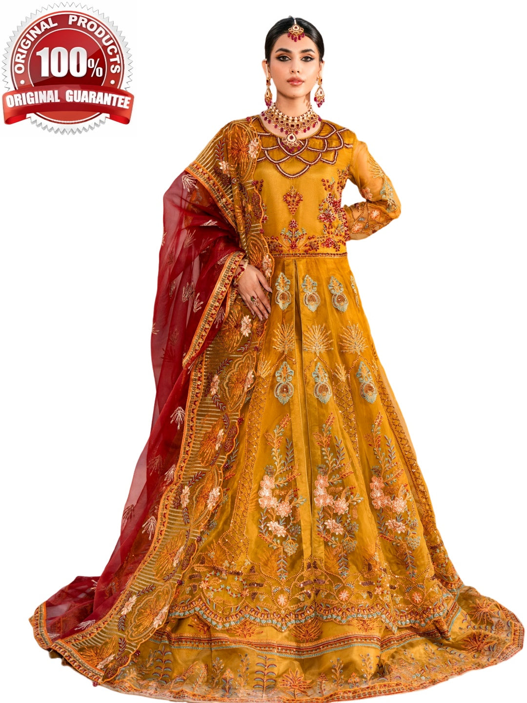 Orange Designer Maxi Dress Embroidered Organza Orange Designer Maxi Dress Embroidered Organza