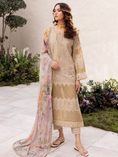Brown Pakistani Dress - Premium Lawn Embroidery
