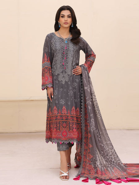 Grey Salwar Kameez - Embroidered Lawn Chiffon
