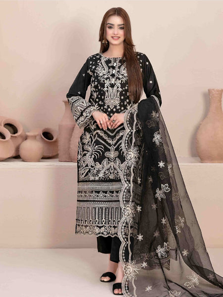 Black Salwar Kameez - Embroidered Lawn Jacquard