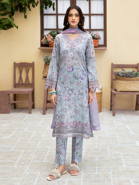 Blue Salwar Kameez - Lawn Silk Embroidery