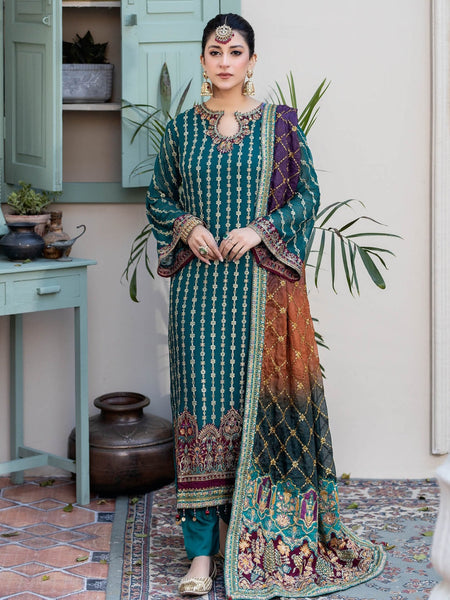 Pakistani Salwar Kameez - Embroidered Chiffon Organza