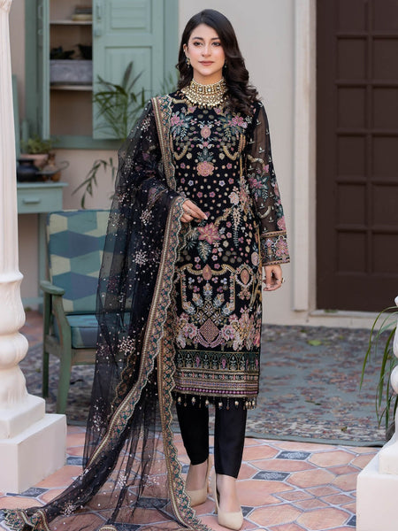 Pakistani Salwar Kameez - Embroidered Chiffon Organza