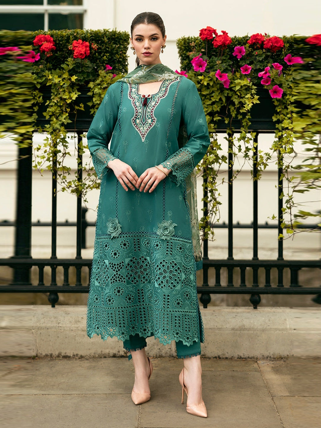 Green Embroidered Chikan Lawn Green Embroidered Chikan Lawn