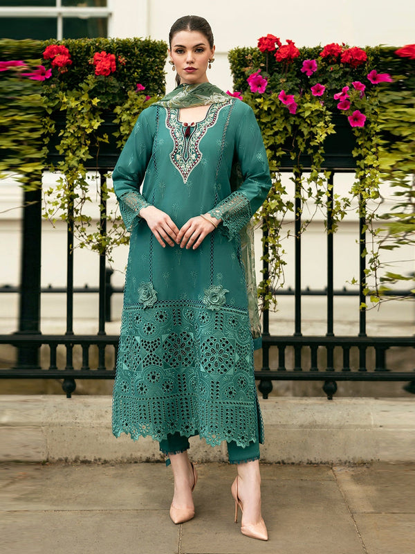 Green Embroidered Chikan Lawn