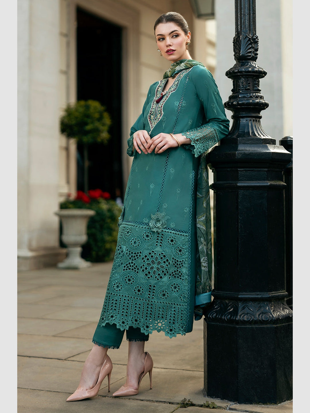 Green Embroidered Chikan Lawn Green Embroidered Chikan Lawn