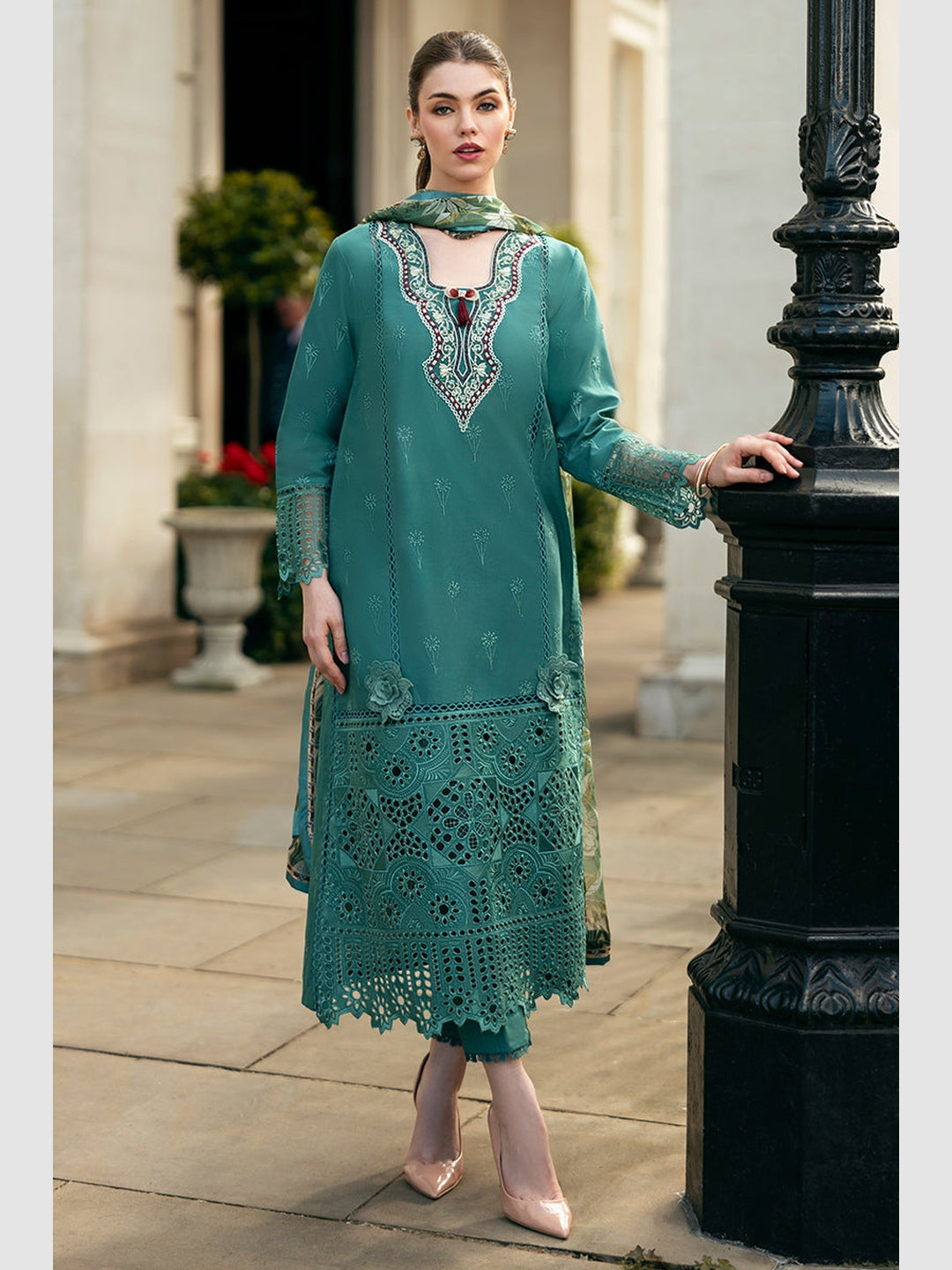 Green Embroidered Chikan Lawn Green Embroidered Chikan Lawn