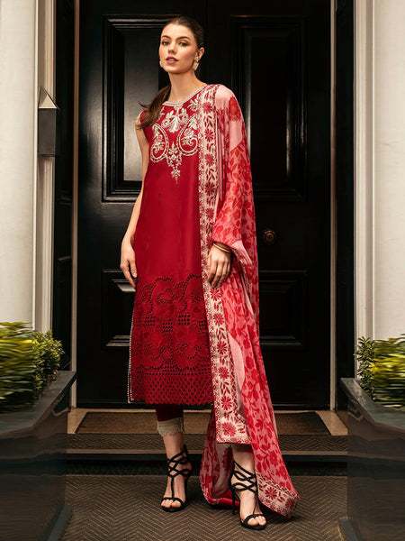 Pakistani Salwar Kameez - Embroidered Chikan Lawn
