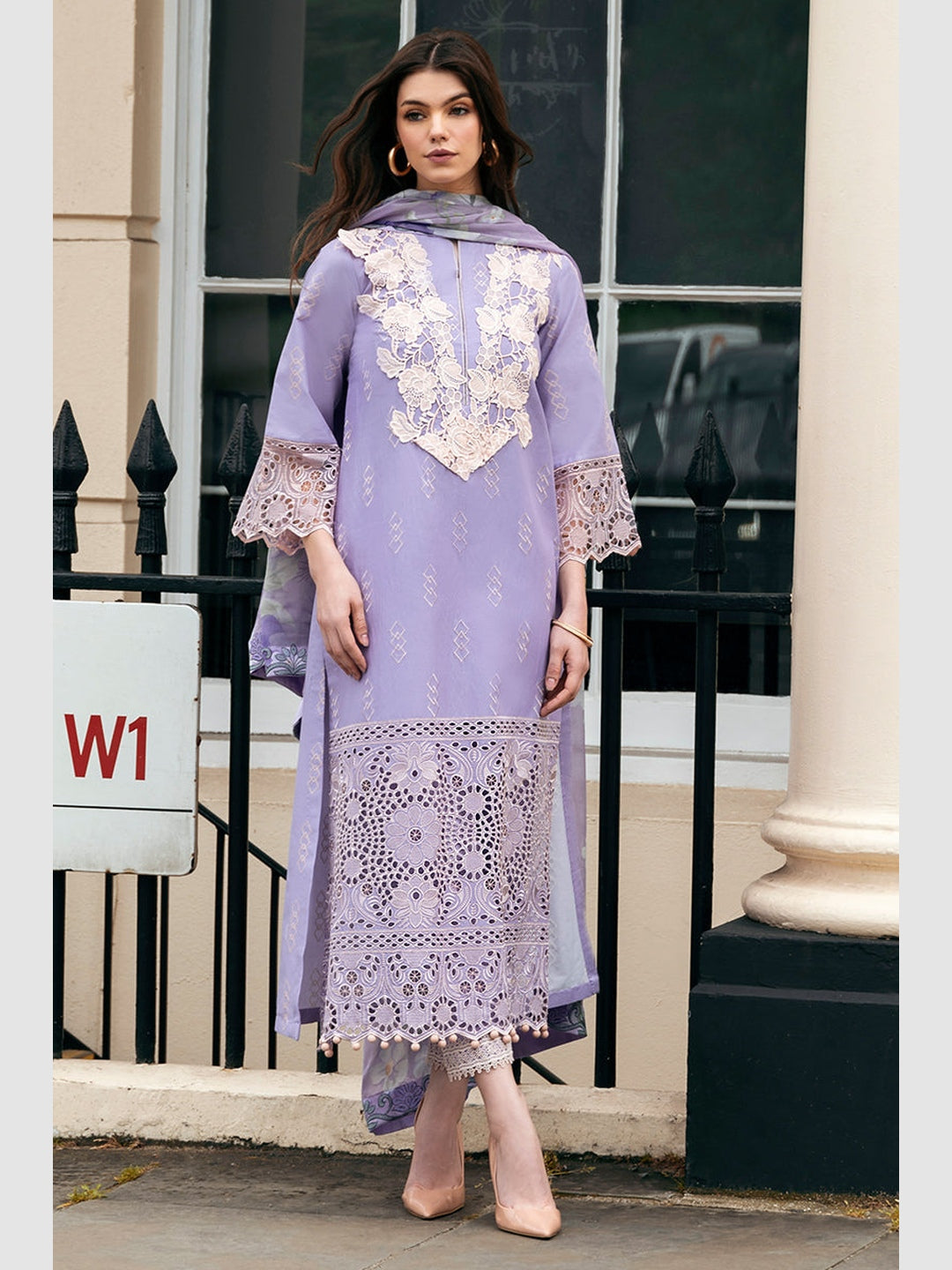 Purple Embroidered Chikan Lawn