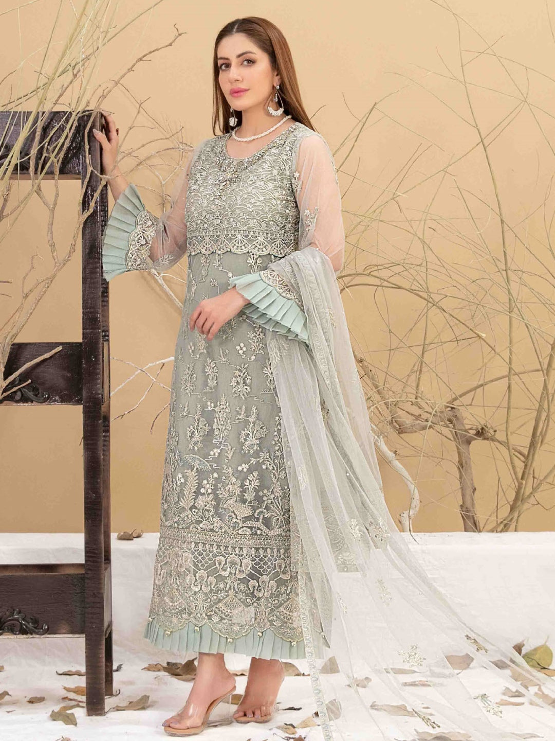 Green Embroidered NetJacquard Green Embroidered NetJacquard