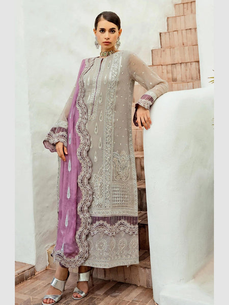Grey Salwar Kameez - Luxe Embroidered Chiffon