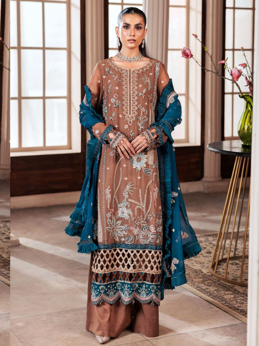 Pakistani Dress Brown Premium Design Chiffon Pakistani Dress Brown Premium Design Chiffon