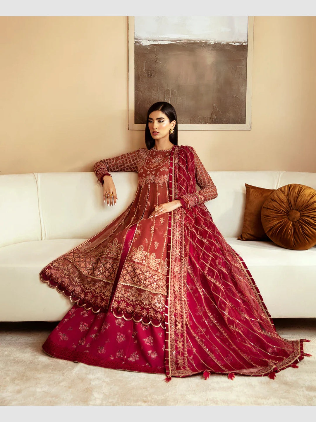 pakistani luxury chiffon dress Adan's Libas Brandy Rose Luxury Pakistani Chiffon Dress