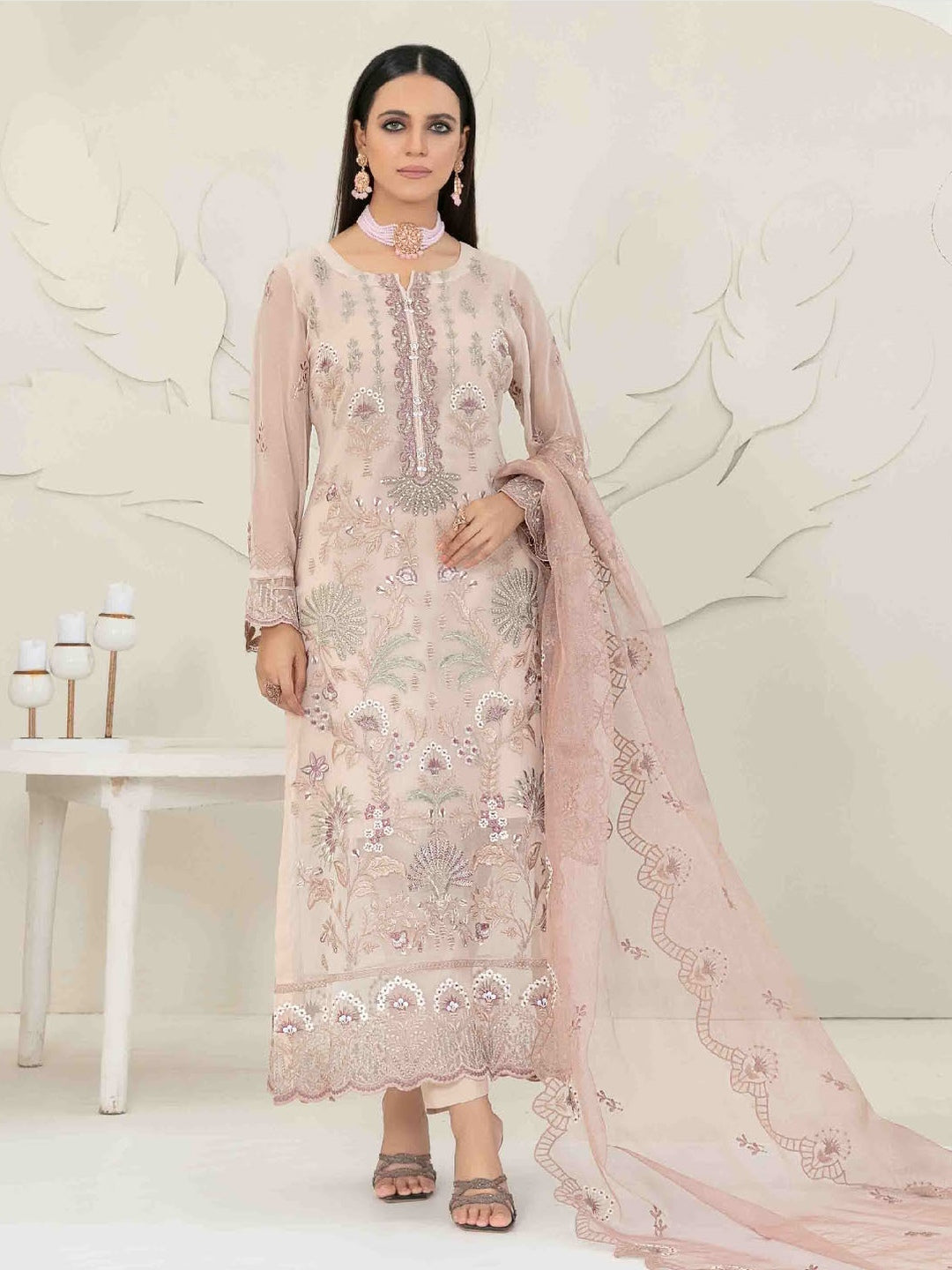 Pink Embroidered Premium Chiffon Pink Embroidered Premium Chiffon