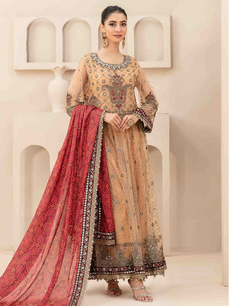 Orange Pakistani Dress - Embroidered Heavy Chiffon