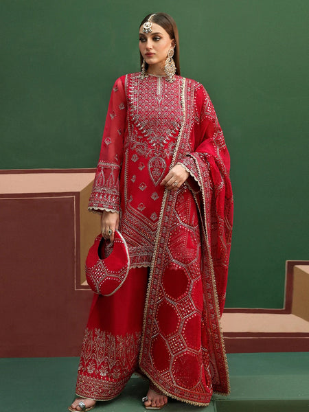 Red Pakistani Dress - Embroidered Premium Organza