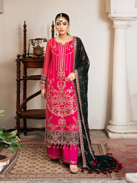 Red Salwar Kameez - Embroidered Luxe Chiffon