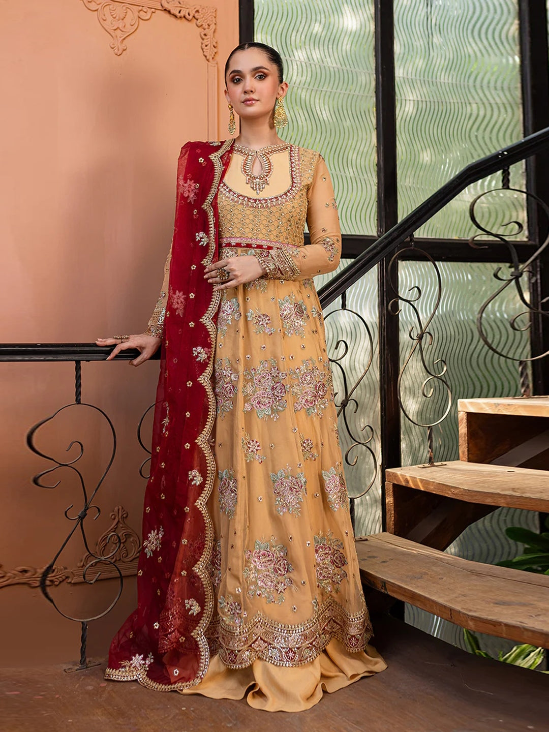 Pakistani Dress Orange Designer Chiffon Sequins Pakistani Dress Orange Designer Chiffon Sequins