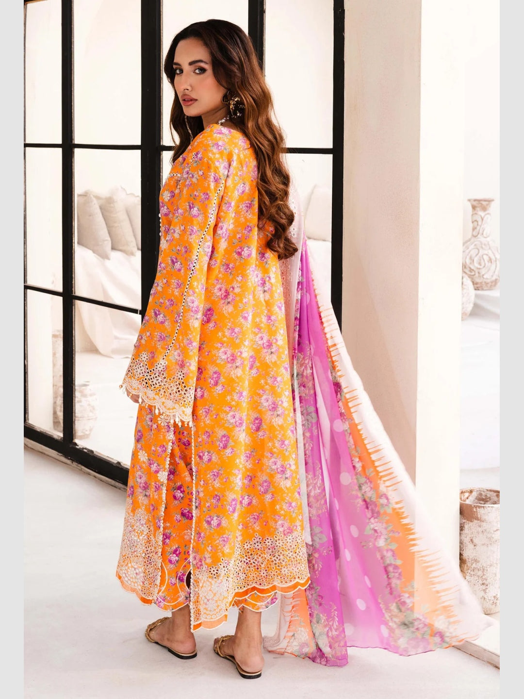 orange lawn dress Orange Schiflli Embroidered Lawn