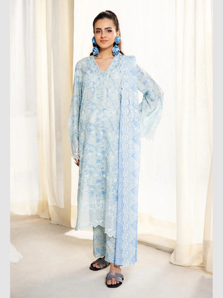 Blue Salwar Kameez - Schiflli Embroidered Lawn