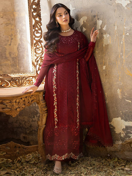 Red Salwar Kameez - Mist Embroidered Chiffon