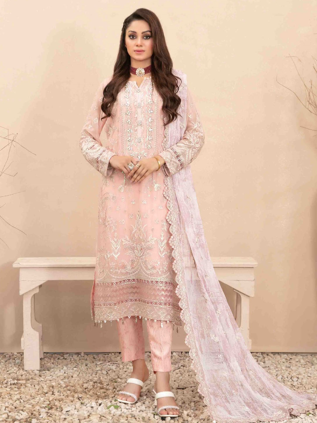 Pakistani Dress Pink Embellished Chiffon Pakistani Dress Pink Embellished Chiffon