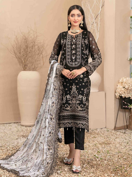 Black Pakistani Dress - Embellished Chiffon