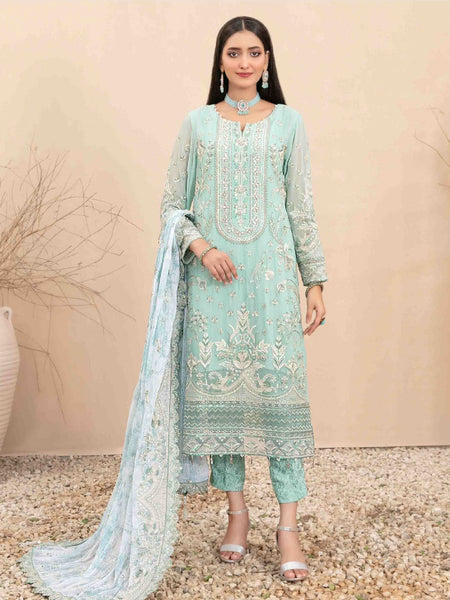 Blue Pakistani Dress - Embellished Chiffon