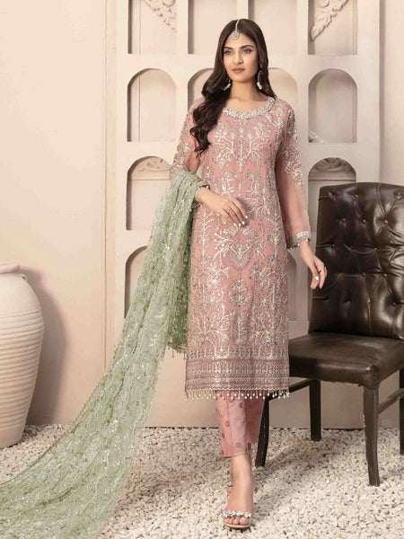 Pink Salwar Kameez - Chiffon Jacquard Embroidery