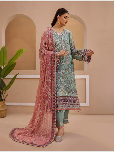 Green Salwar Kameez - Embellished Designer Chiffon