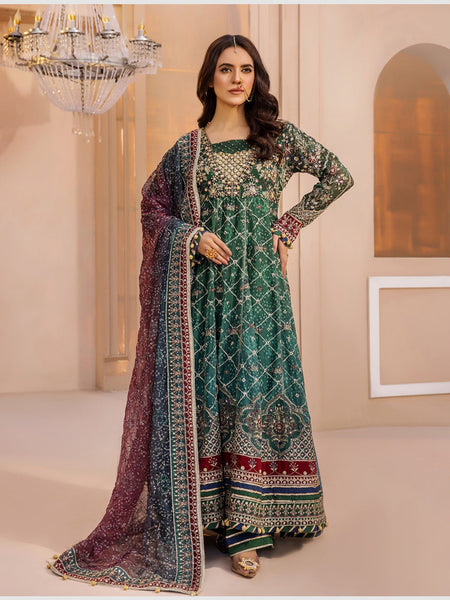 Green Salwar Kameez - Embellished Designer Chiffon