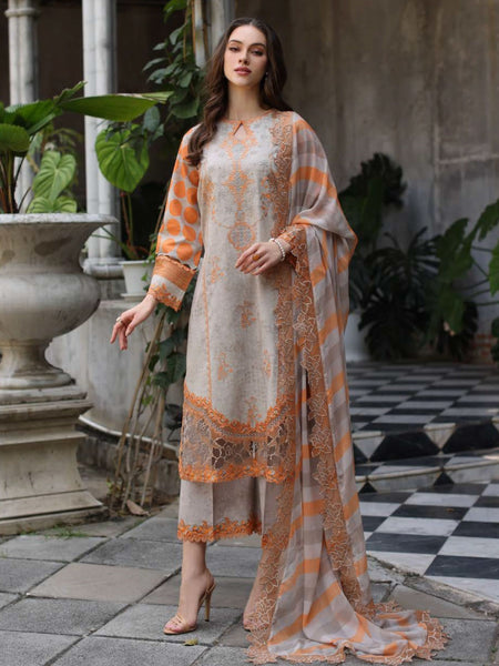 Brown Pakistani Dress - Embroidered Lawn Miraas