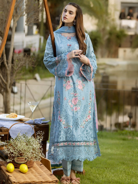 Blue Pakistani Dress - Gardenia Lawn Embroidery