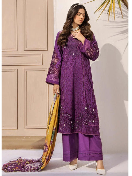 Pant Salwar Kameez - Lawn Schiffli Embroidery