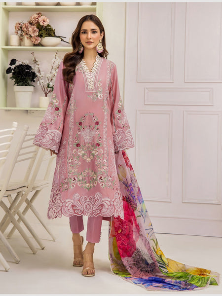 Lawn Pakistani Dress - Embroidered Lawn & Chiffon