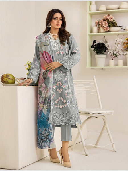 Pakistani Salwar Kameez - Embroidered Lawn & Chiffon