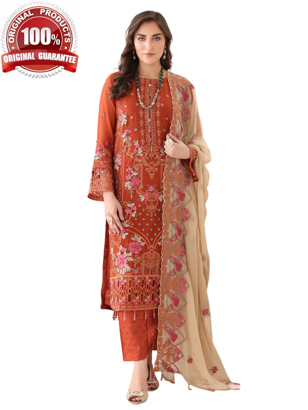 rust orange pakistani dress Elegant Rust Orange Pakistani Bridal Dress for Celebrations Nameera by Farooq