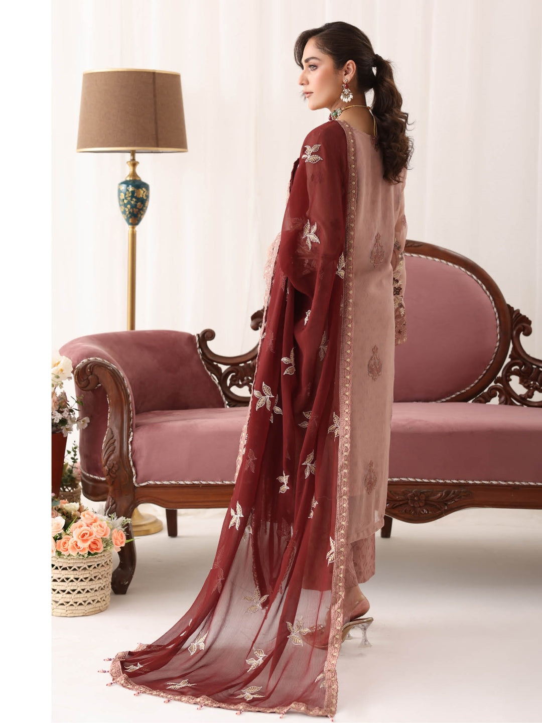 Dusty Rose Net Heavy Embroidered Straight Cut Luxury Party Wear Dusty Rose Net Heavy Embroidered Straight Cut Luxury Party Wear