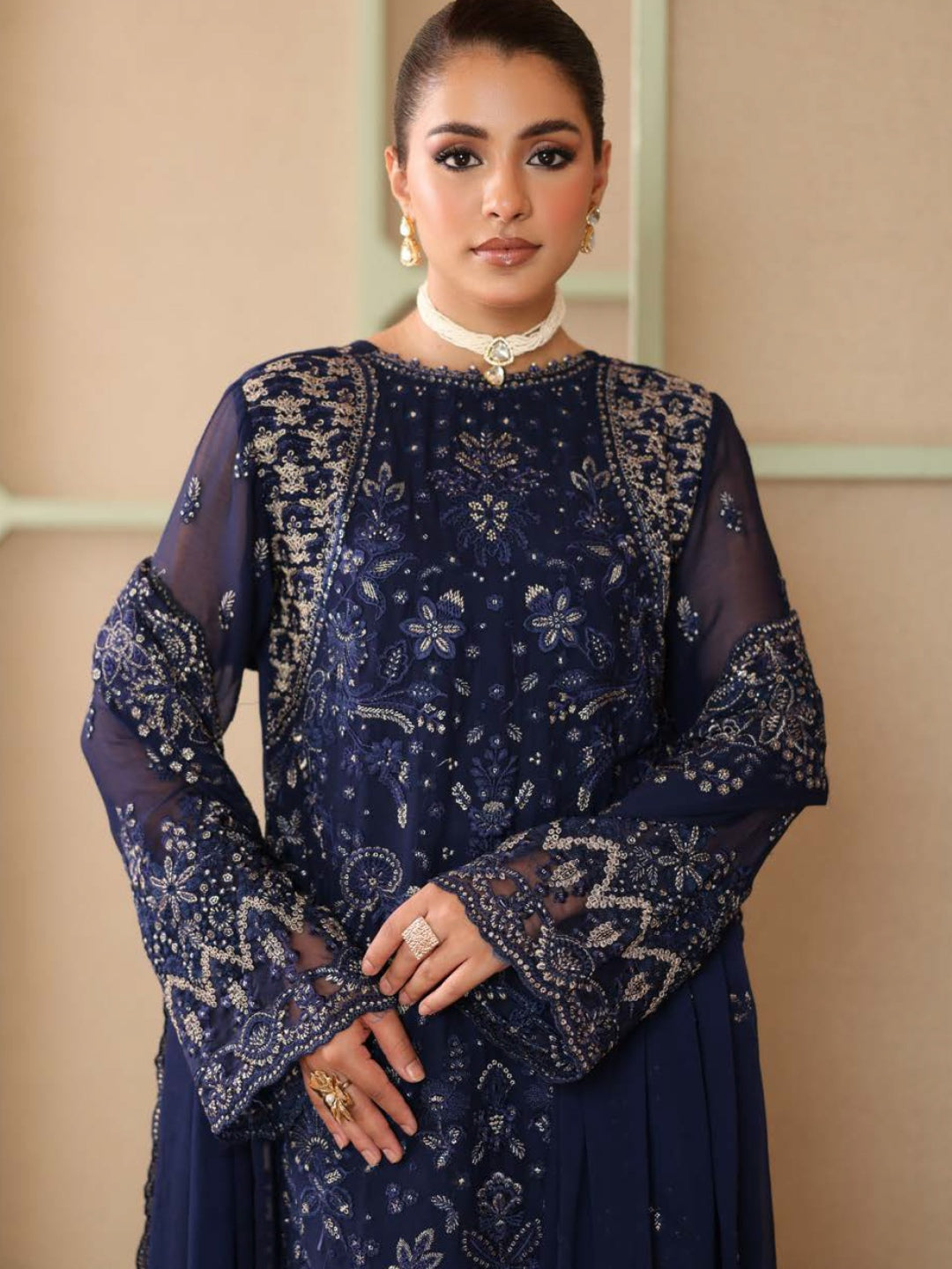 blue chiffon dress pakistani RANGREZA AL-4357 - pakistani clothing brand