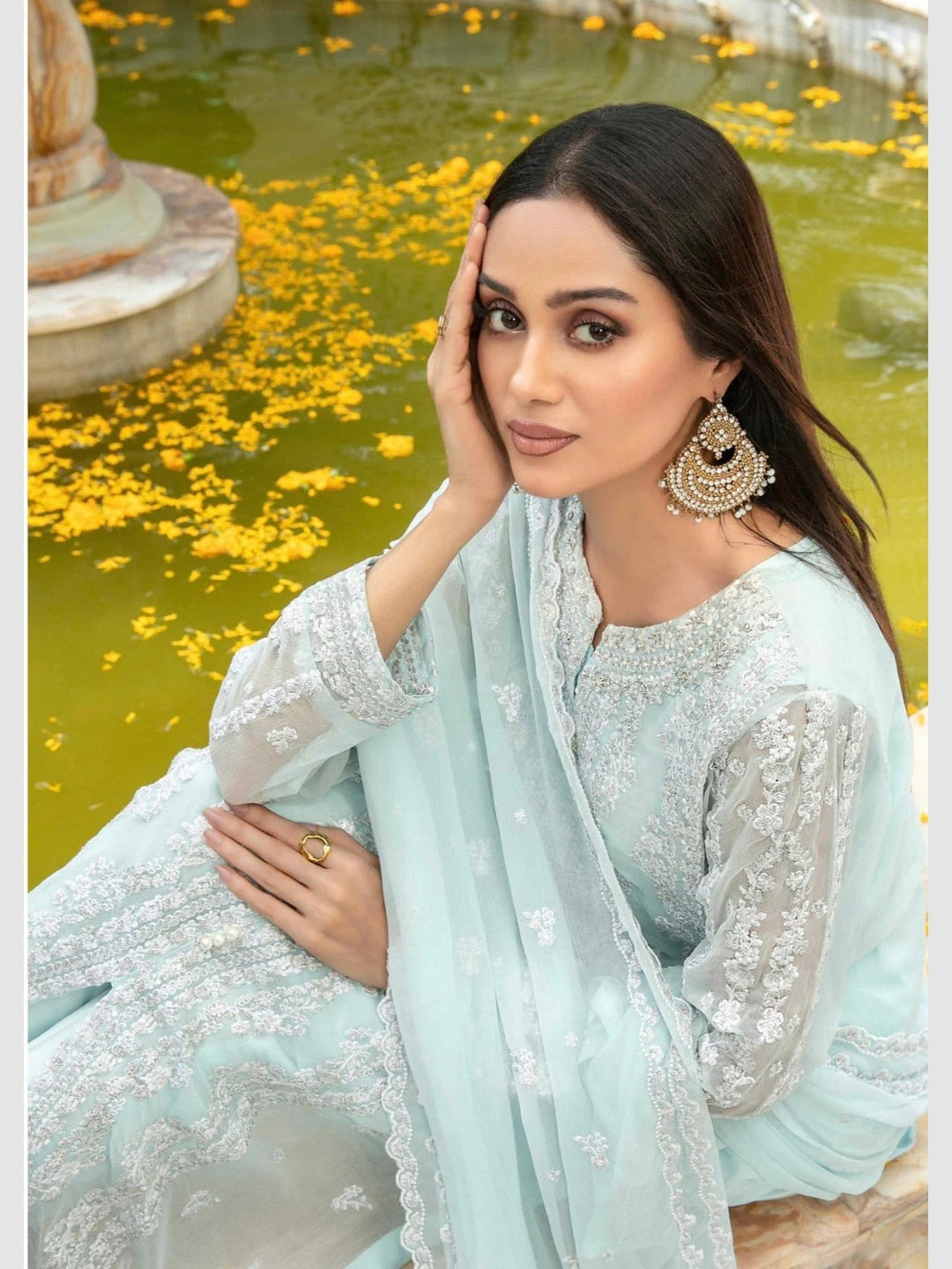 Mint Green Chiffon Intricate Embroidered Straight Cut Designer Festive Wear Mint Green Chiffon Intricate Embroidered Straight Cut Designer Festive Wear