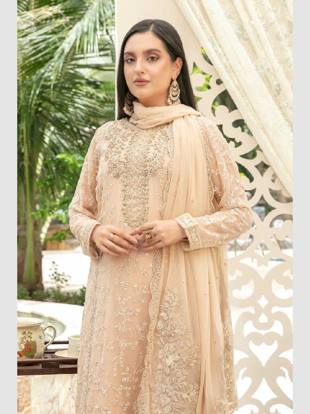 Nude Beige Chiffon Heavy Salwar Kameez | Fabricoz USA Nude Beige Chiffon Heavy Salwar Kameez | Fabricoz USA