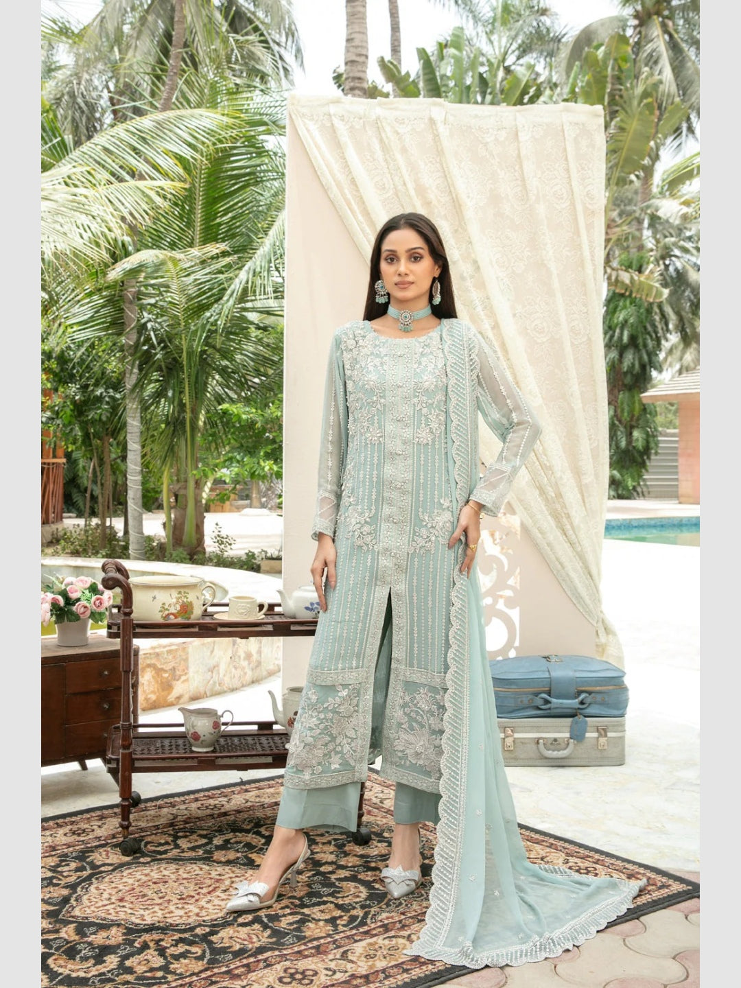 mint green pakistani dresses Mint Green Kurti Gharara with Peach Pink Dupatta | Pakistani Bridal Dress | Indian Wedding Outfit | Formal Partywear for Women