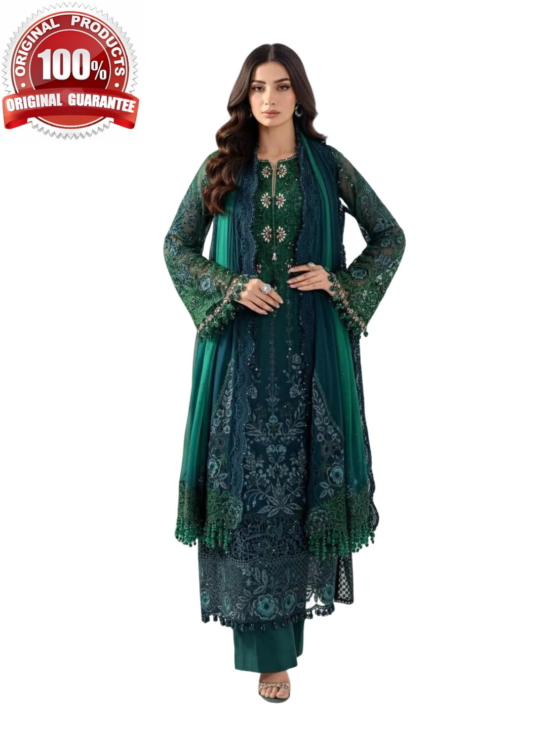 Emerald Green Chiffon Intricate Embroidered Designer Festive Wear Emerald Green Chiffon Intricate Embroidered Designer Festive Wear