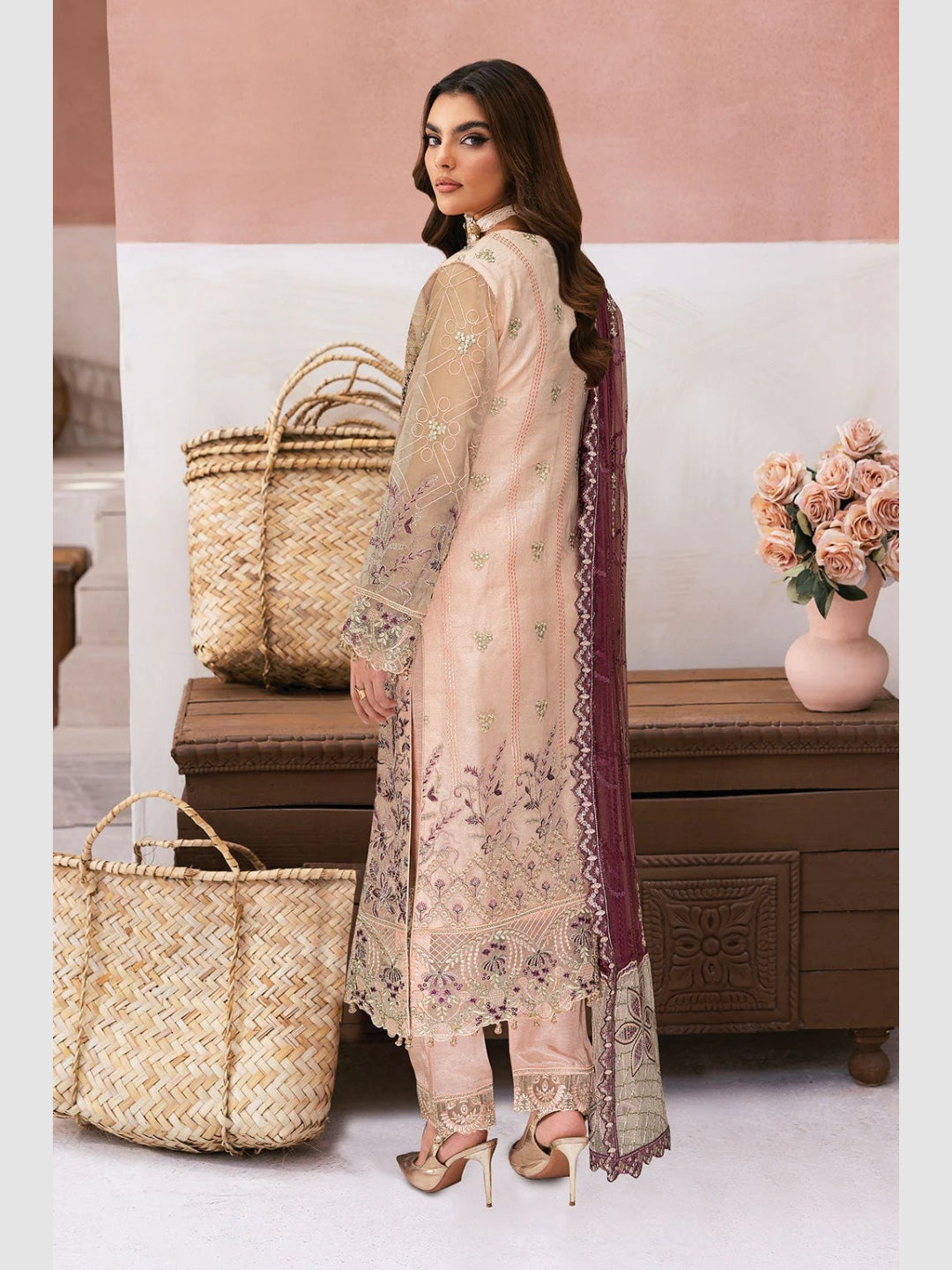 Champagne Beige Organza Heavy Salwar Kameez