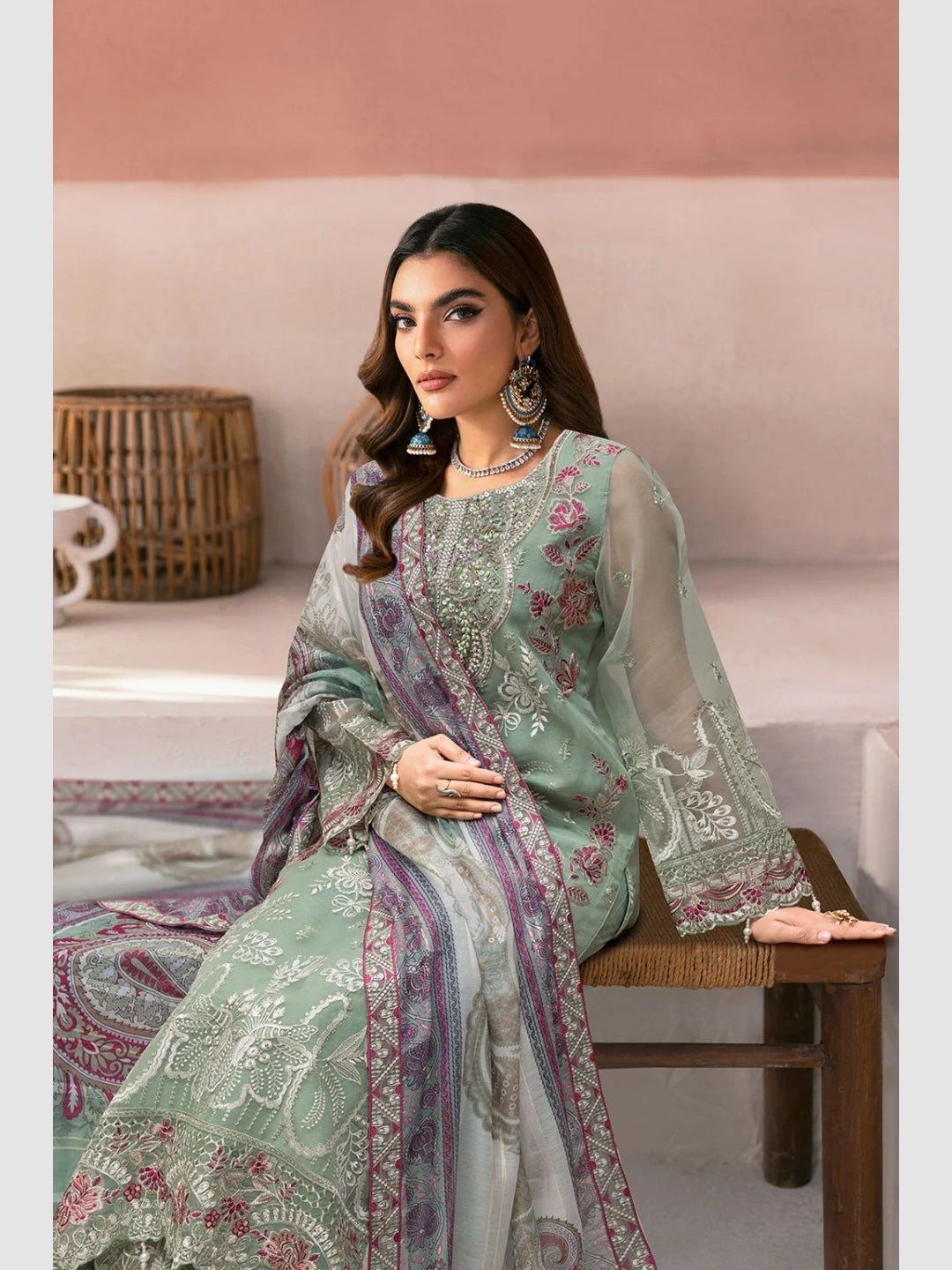 Sage Green Organza Intricate Salwar Kameez | Fabricoz USA Sage Green Organza Intricate Salwar Kameez | Fabricoz USA