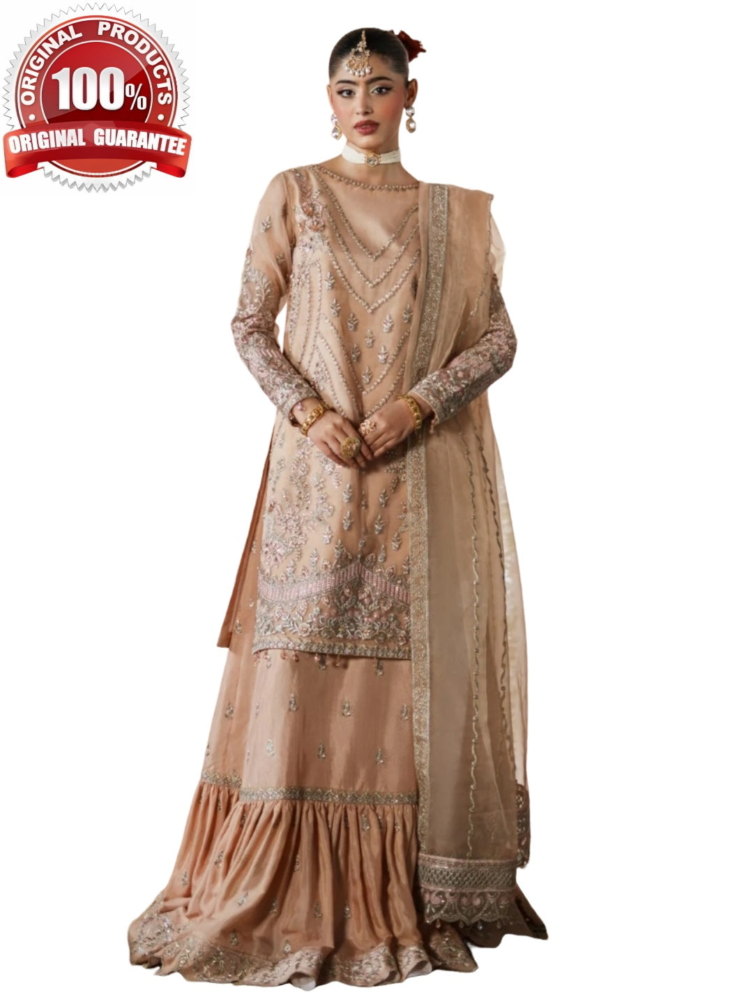 Champagne Beige Organza Intricate Salwar Kameez | Fabricoz USA