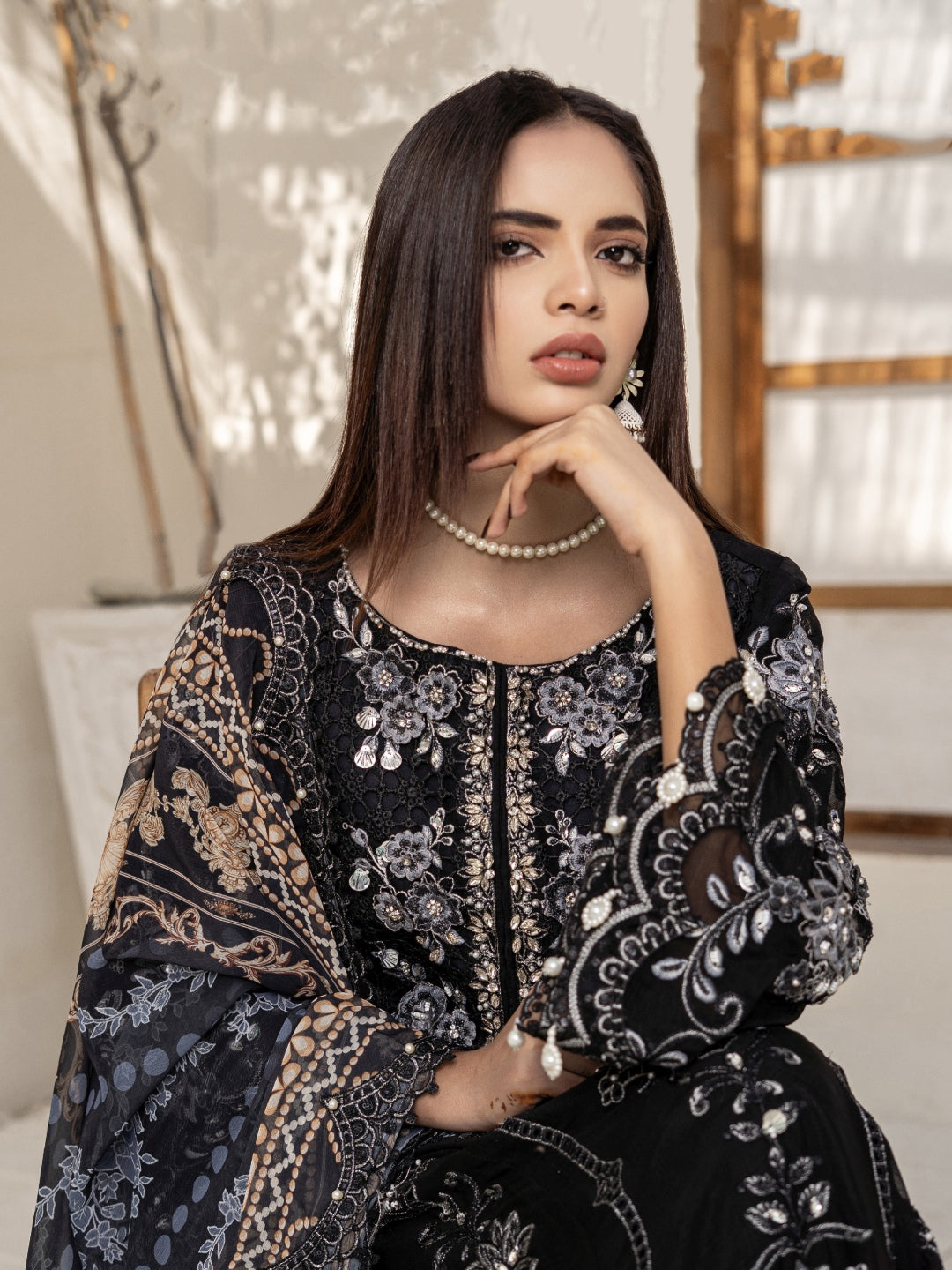 Classic Black Chiffon Heavy Embroidered Straight Cut Elegant Party Wear