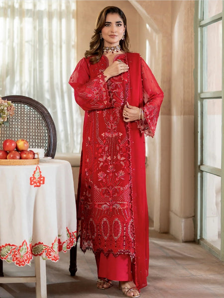 Red Fine Embroidered Chiffon Luxe Formal Wear Wedding Dress by Fabricoz USA